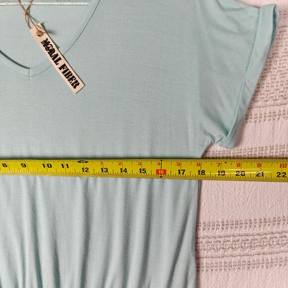 Moral Fiber Teal Smocked Hem Short Sleeve V-Neck Top Size XL NWT - Picture 3 of 7